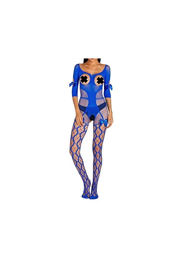 GilRu Femmes Sexy Lingerie Résille Bodystocking sous-Vêtements De Nuit Chemises Bodys Corset Lingerie Sexy Blue, One Size 