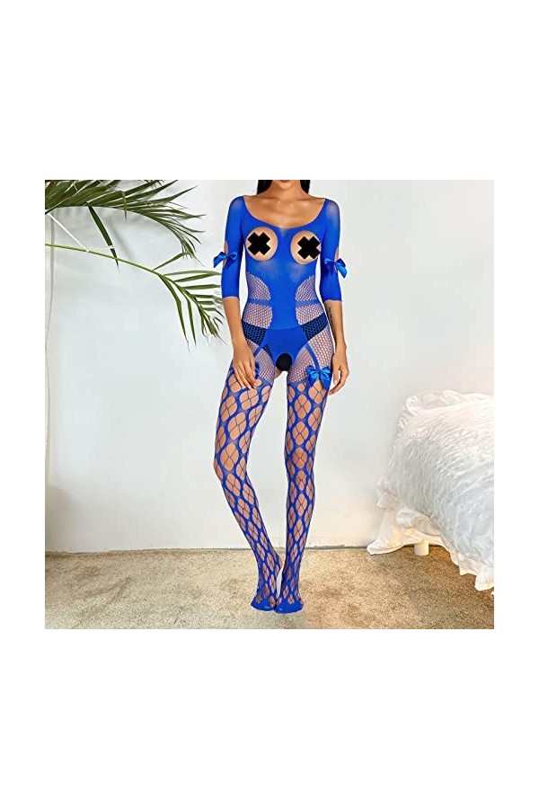 GilRu Femmes Sexy Lingerie Résille Bodystocking sous-Vêtements De Nuit Chemises Bodys Corset Lingerie Sexy Blue, One Size 