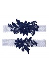 Lot de 2 jarretières de mariage en dentelle et perles synthétiques cousues à la main, bleu marine, Taille unique