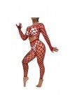 Générique Lingerie Sexy Femme Costume en maille à manches longues pour femme Fun Lingerie Body Sans Manches Extensible Red, 