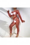 Générique Lingerie Sexy Femme Costume en maille à manches longues pour femme Fun Lingerie Body Sans Manches Extensible Red, 