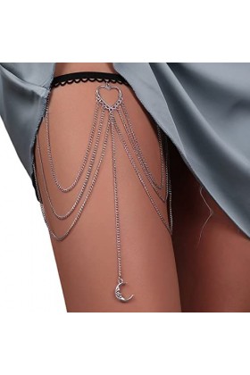Ranuw Mignon Lune Coeur Forme Gland Cuisse Chaîne Jambe Chaîne Harnais Gothique Jambe Jarretière Ceinture Beach Club Party Co