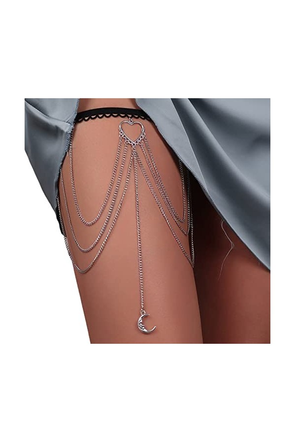 Ranuw Mignon Lune Coeur Forme Gland Cuisse Chaîne Jambe Chaîne Harnais Gothique Jambe Jarretière Ceinture Beach Club Party Co