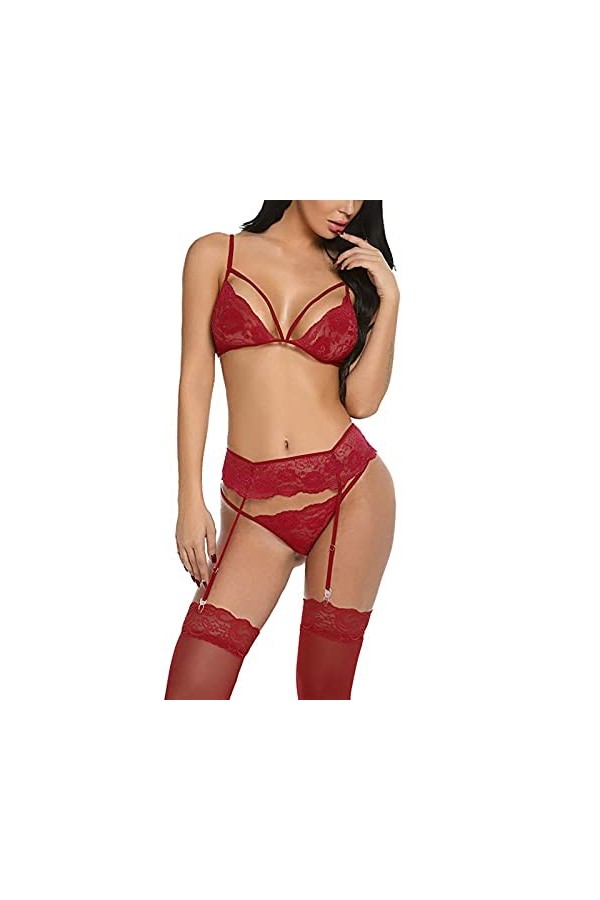 Vêtements De Nuit Femme Erotique Ensemble Soutien Gorge et String Sexy sous-Vetements 2 Pièce Lingerie Sexy Ensemble Dentelle