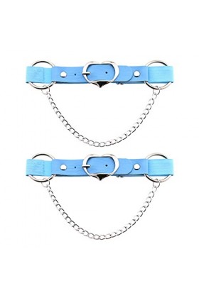 Jarretière de cuisse en cuir avec chaînes pour femme Motif cœur punk rock, bleu, taille unique