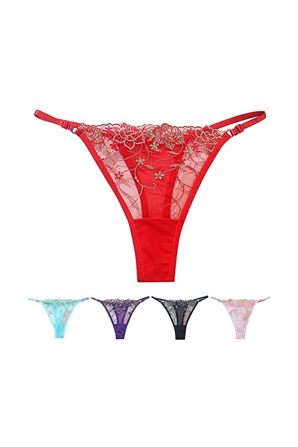 KEIZHUONIQIU Strings Tangas pour Femme en Sexy Slips Chic Dentelle Culotte Taille Basse sans Couture Lingerie Ultra-Soyeux Bi