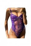 Lingerie sexy sexy en dentelle pour femme avec broderie florale et papillon, lilas, XXL