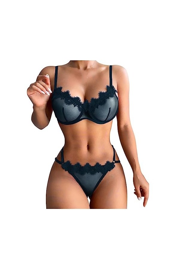 BIISDOST Culotte brésilienne sexy en coton pour femme, Marine, L