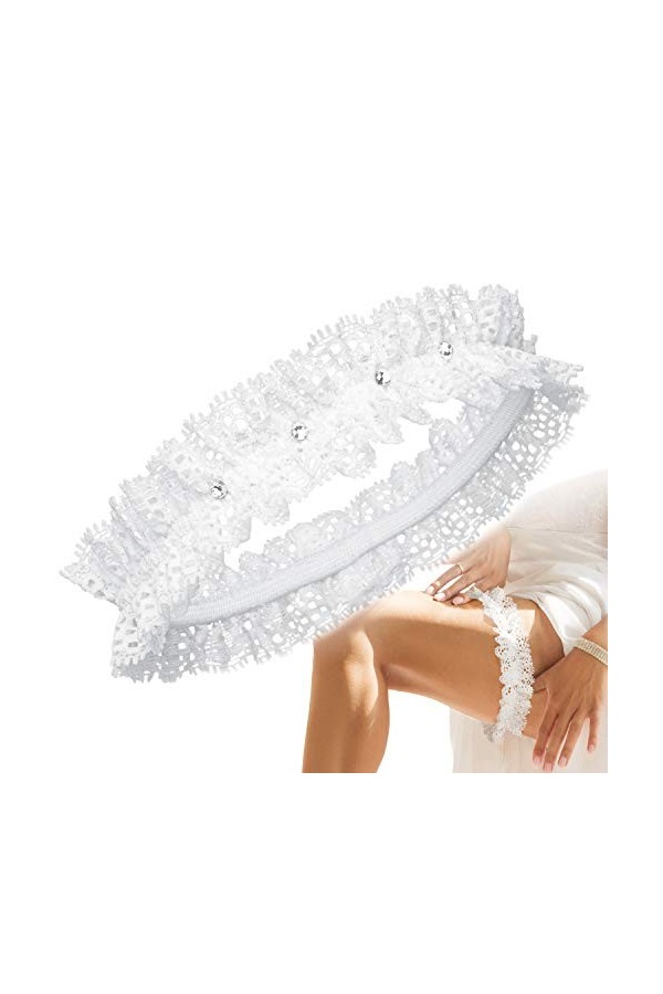 JK Trade® Jarretière de qualité supérieure en bleu pour le mariage en taille unique, ruban décoré de dentelle, dun nœud et d