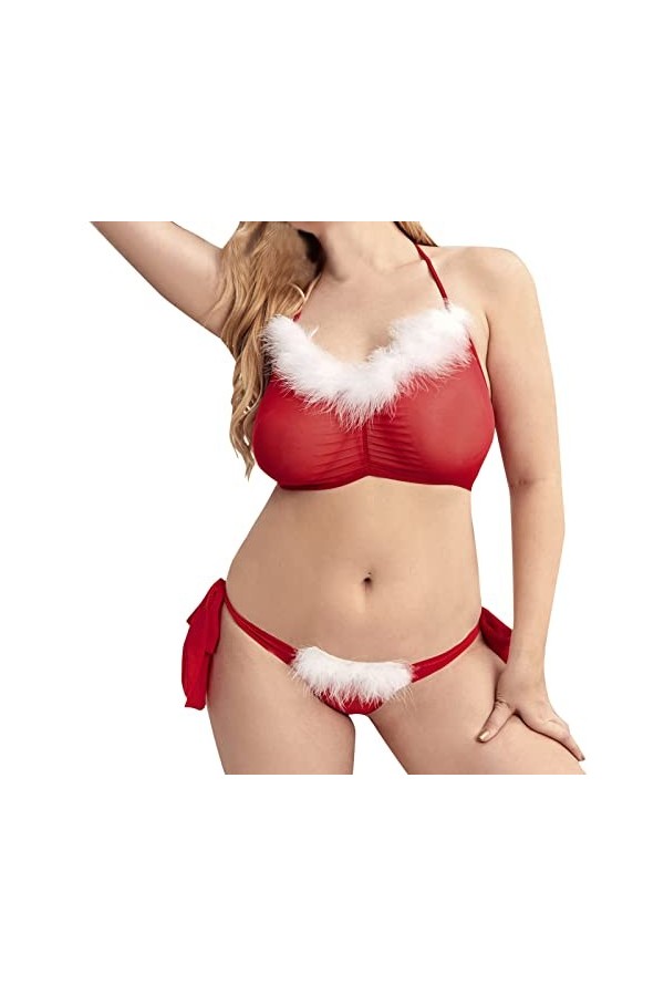 Ensemble de Lingerie de Noël Sexy pour Femme avec Porte-Jarretelles Body en Dentelle Teddy Soutien Gorgé Red, XXXXL 