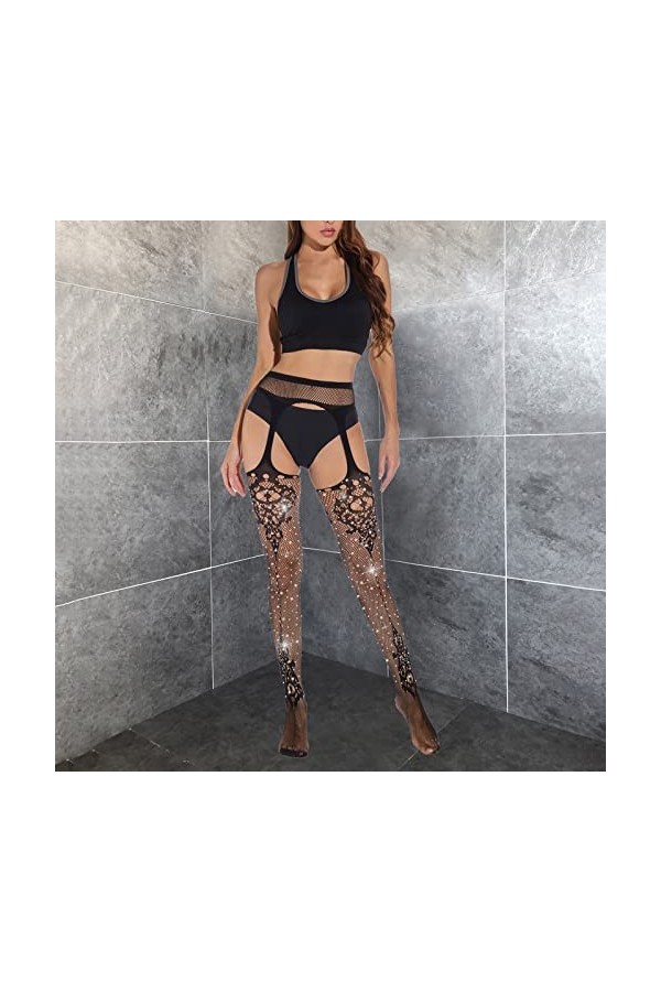 QWUVEDS Chaussettes sexy 4 creux sexy longues culottes pour femme en soie sur les côtés collants collants collants bas bas ba