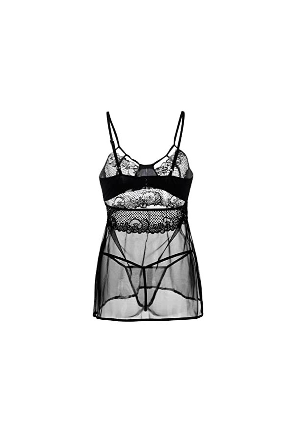 FGUUTYM Sous-vêtements sexy pour femmes pyjamas dentelle robe de nuit sous-vêtements en soie femmes nuit string lingerie, Noi