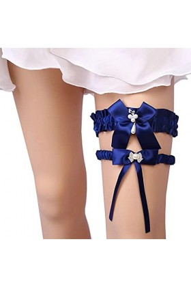 Jarretières de mariée avec nœud élastique et bande élastique, bleu marine, taille unique