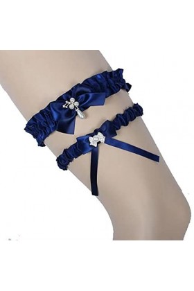 Jarretières de mariée avec nœud élastique et bande élastique, bleu marine, taille unique