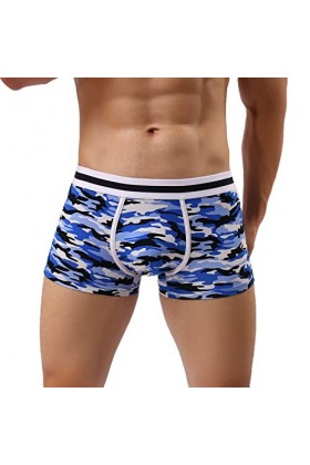 FGUUTYM Sous-vêtement de ski pour homme - Décontracté - Camouflage - Solide - En coton - Boxer confortable, bleu, L