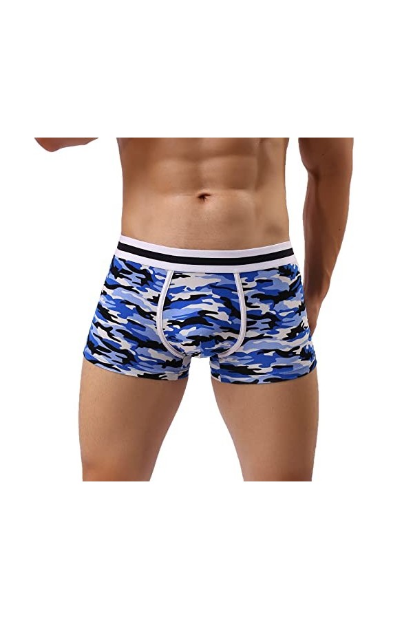 FGUUTYM Sous-vêtement de ski pour homme - Décontracté - Camouflage - Solide - En coton - Boxer confortable, bleu, L