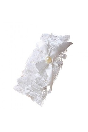 Fashion Accessory – Jarretière en dentelle avec nœud en ruban blanc cassé et perle au centre pour mariage