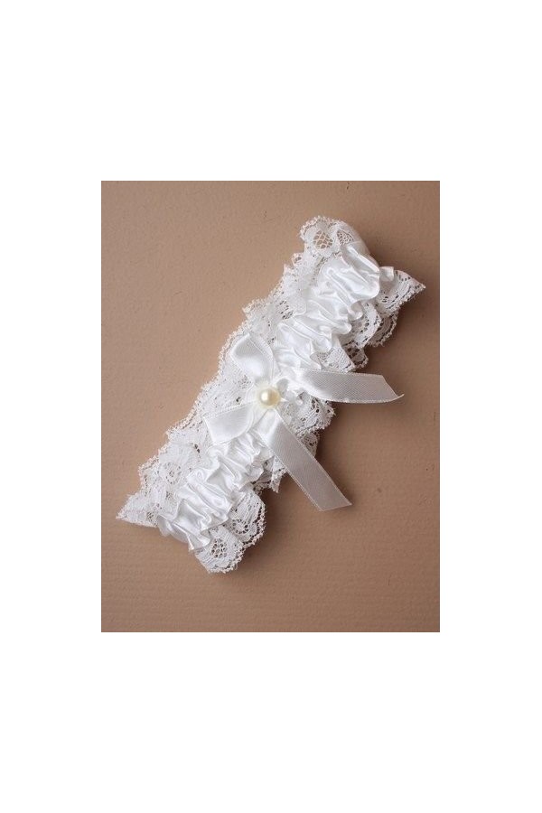 Fashion Accessory – Jarretière en dentelle avec nœud en ruban blanc cassé et perle au centre pour mariage
