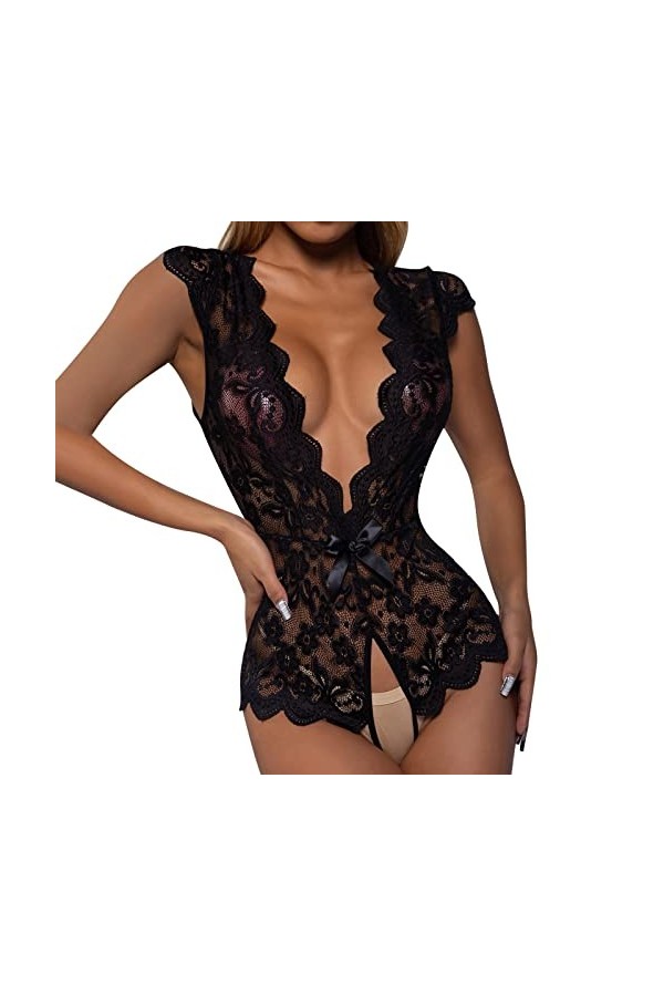 FGUUTYM Lingerie noire pour femme - Dentelle sexy et bordure de pétoncles - Pour cosplay - Pour femme noir, S 