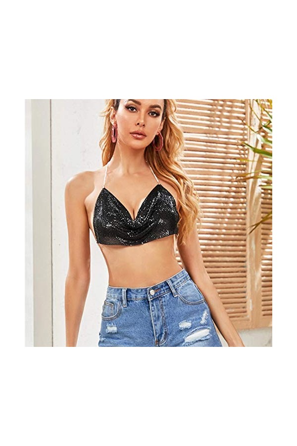 Lingerie Tenue Sexy Femme Coquine Pyjama Chaînes de Paillettes Retour Sexy Sling Vest Metal Top Open Womens Lingère Sexy