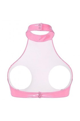 YUUMIN Femme Soutien-Gorge Sexy Sein Nu Redresse-Sein Lingerie Érotique Cuir Bra Push Up Halter Neck Brassière sous Vêtement 