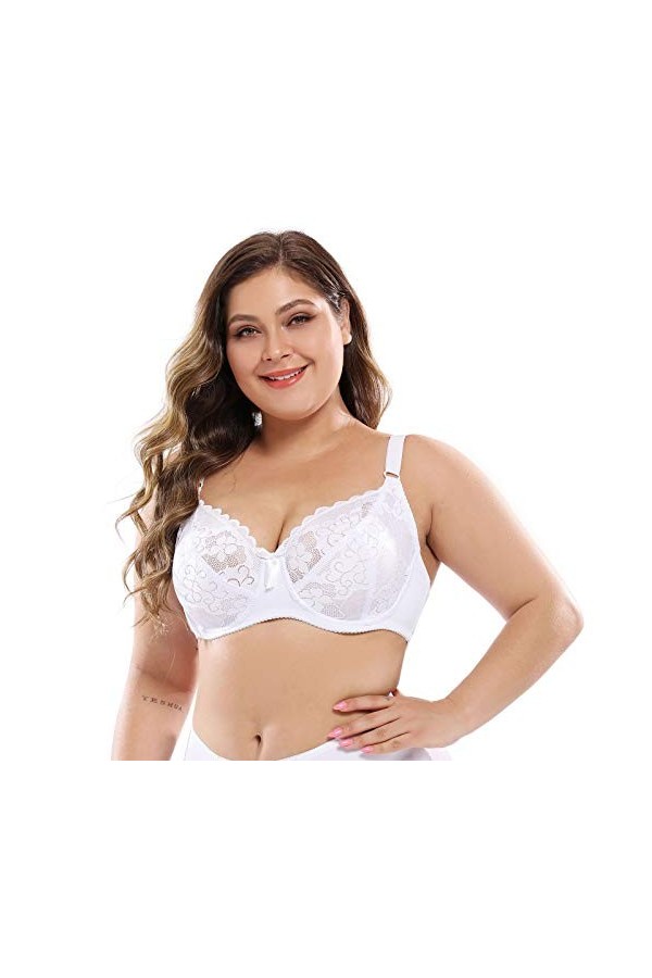 HANXIULIN Soutien-gorge pour femme - En coton - Sans rembourrage - Avec dentelle florale découpée - Soutien-gorge sans armatu