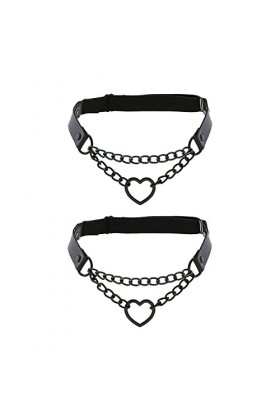 alisikee Lot de 2 jarretelles réglables avec chaînes, élastiques en forme de cœur pour femme, noir 1, Taille Unique