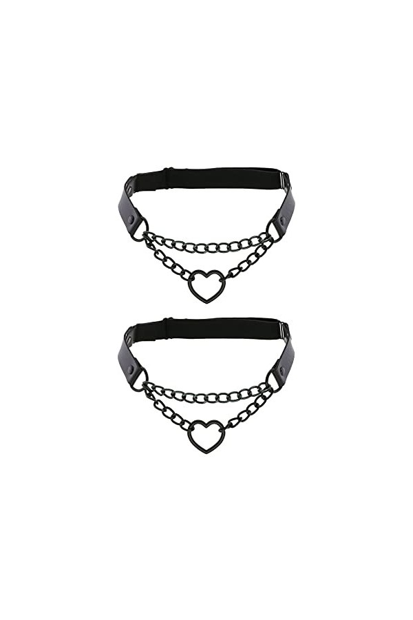 alisikee Lot de 2 jarretelles réglables avec chaînes, élastiques en forme de cœur pour femme, noir 1, Taille Unique