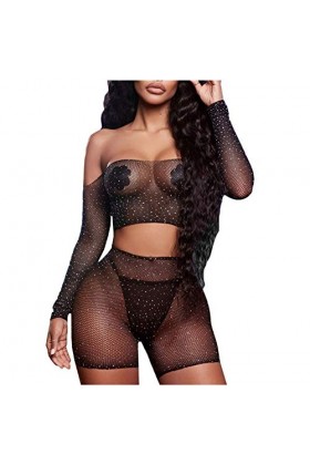 liaddkv Ensemble de lingerie sexy en dentelle pour femme avec strass, Noir , taille unique
