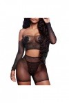liaddkv Ensemble de lingerie sexy en dentelle pour femme avec strass, Noir , taille unique