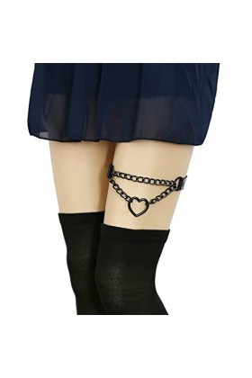 alisikee Lot de 2 jarretelles réglables avec chaînes, élastiques en forme de cœur pour femme, noir 1, Taille Unique