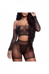 liaddkv Ensemble de lingerie sexy en dentelle pour femme avec strass, Noir , taille unique