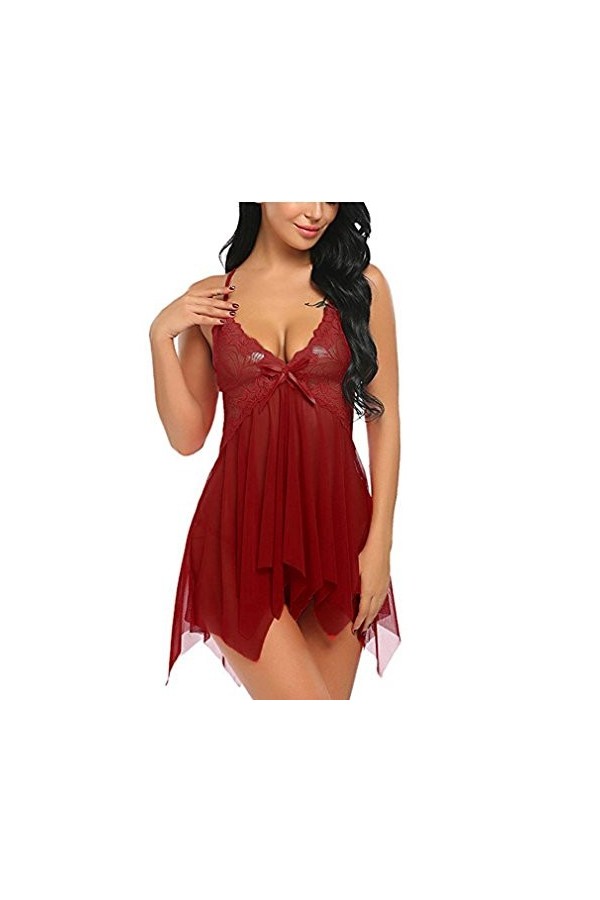 Générique Pyjama Sexy pour Dames Chemise de Nuit Sexy Pleine Culotte Robe de Nuit Pyjama Homewear col V Chemise de Nuit à la 