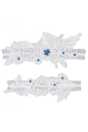 2 Pièces Jarretiere Femme Mariée Jarretière Mariage Blanc Dentelle Jartiere Jambe Anneau Ensemble Cousu à la Main Fausse Perl