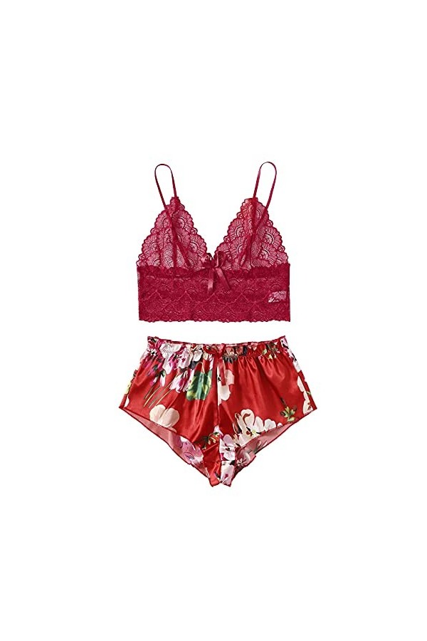liaddkv Pyjama en dentelle polyester Daily Women Lingerie Métal, rouge, XXL