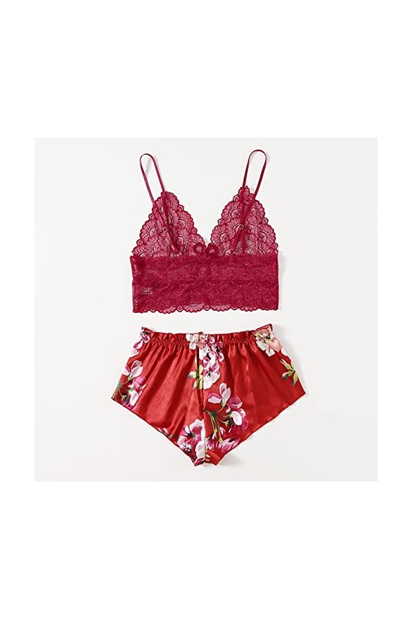 liaddkv Pyjama en dentelle polyester Daily Women Lingerie Métal, rouge, XXL