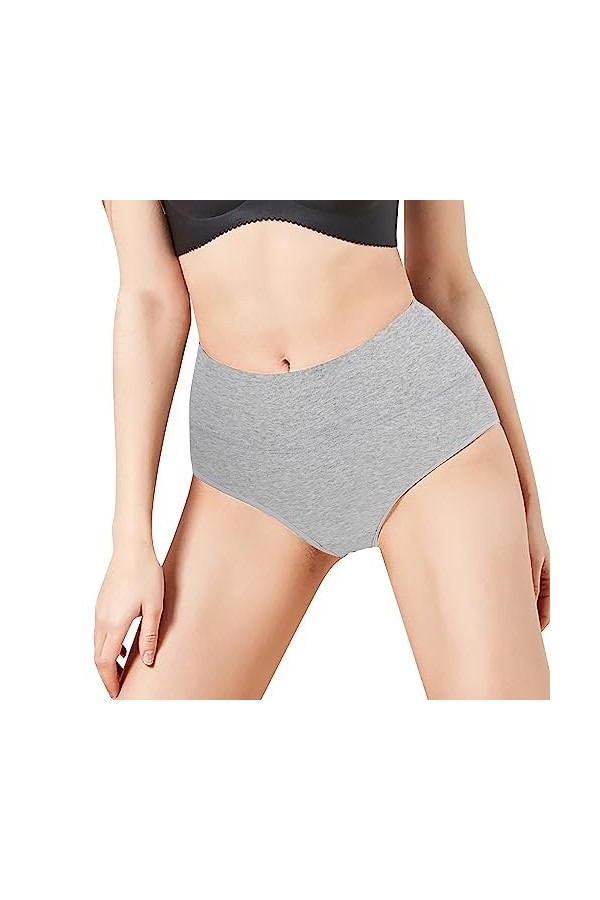 Culotte Fille en Coton Taille Moyenne Pantys Culotte Extensible Contrôle du Ventre Sous-Vêtements Femme Sous-Vêtements, gris,