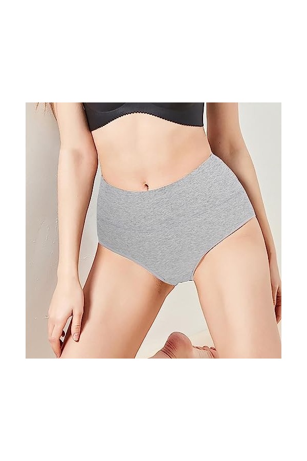 Culotte Fille en Coton Taille Moyenne Pantys Culotte Extensible Contrôle du Ventre Sous-Vêtements Femme Sous-Vêtements, gris,