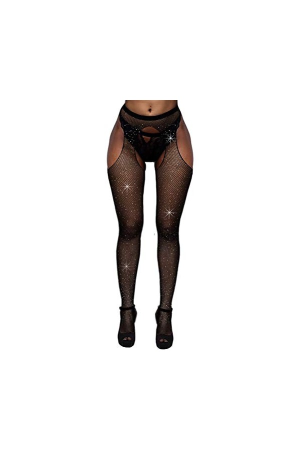 Bangmode Bas résille Femme Sexy Sparkle Strass Bas - Noir - taille unique