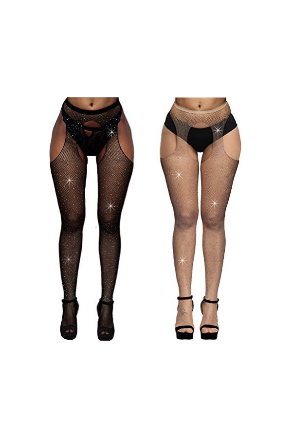 Bangmode Bas résille Femme Sexy Sparkle Strass Bas - Noir - taille unique