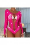 Dames Sexy Brillant Lingerie à Manches Longues Maille Transparent Creux Sexy Lingerie Culotte Combinaison Lover Lingerie A, 