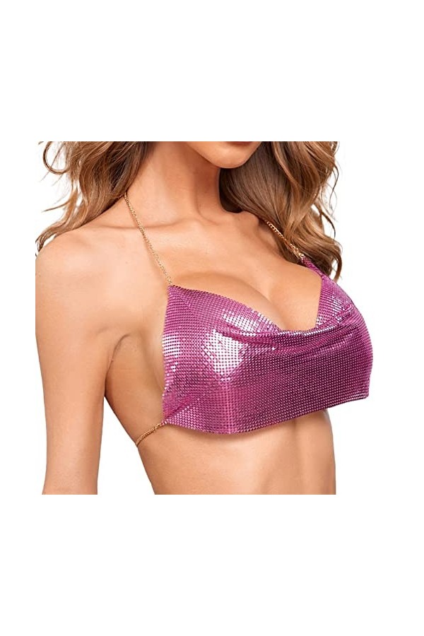 Lingerie Tenue Sexy Femme Coquine Pyjama Chaînes de Paillettes Retour Sexy Sling Vest Metal Top Open Womens Lingère Sexy