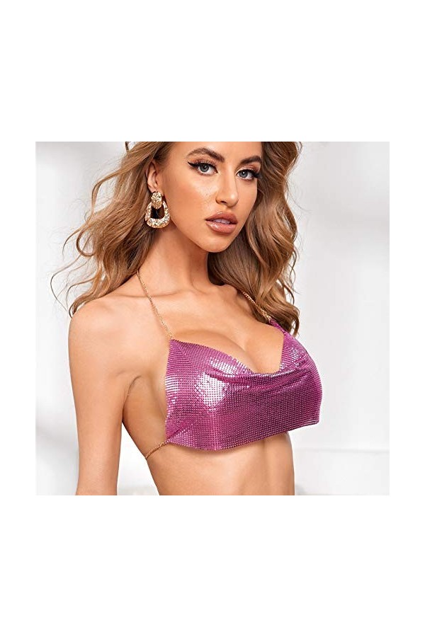 Lingerie Tenue Sexy Femme Coquine Pyjama Chaînes de Paillettes Retour Sexy Sling Vest Metal Top Open Womens Lingère Sexy