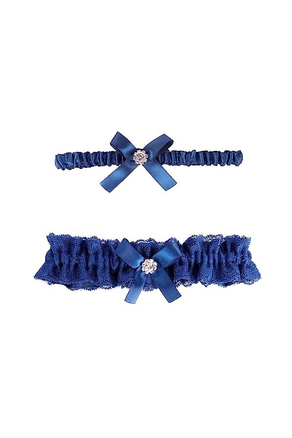 Jarretière de mariée, jarretières en dentelle bleue, nœud bleu et strass en dentelle, accessoires de mariage, cadeaux de mari