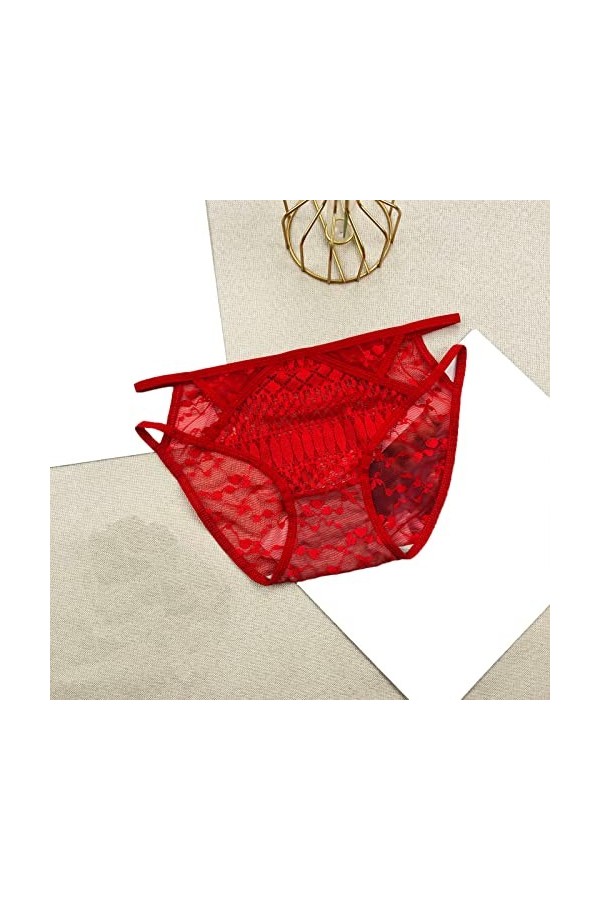 LDadgf Culotte pour femme en dentelle crochetée à lacets Sexy Sexy Jeu de rôle Sous-vêtements Sous-vêtements Homme Noir, roug