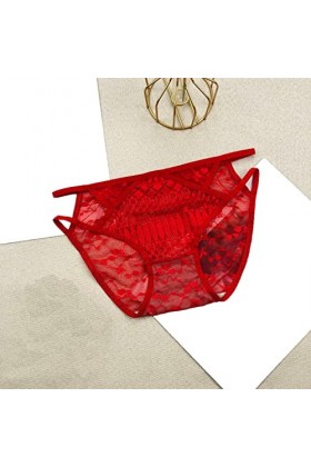 LDadgf Culotte pour femme en dentelle crochetée à lacets Sexy Sexy Jeu de rôle Sous-vêtements Sous-vêtements Homme Noir, roug