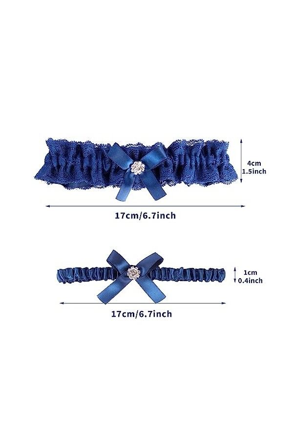 Jarretière de mariée, jarretières en dentelle bleue, nœud bleu et strass en dentelle, accessoires de mariage, cadeaux de mari