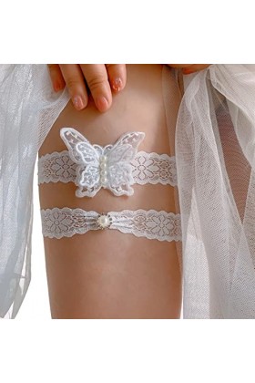 ADOVE Jarretières de mariage en dentelle extensible avec fleurs blanches