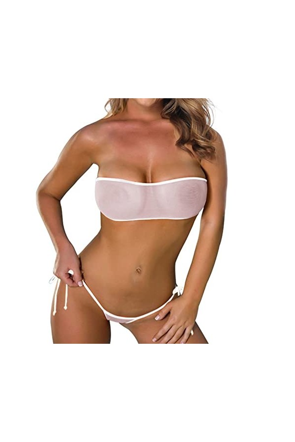 LDadgf Lingerie sexy en dentelle avec filet de pêche - Avec anneau en acier - Bretelles rembourrées - Blanc - Taille XL