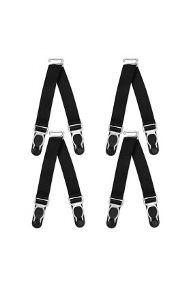 Satini Short Double Pince en métal Porte-jarretelles Ceinture Lingerie Bretelles en V Noir - Argent, 1.2cm 